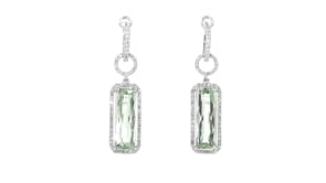 C. 1990 Vintage 1.60 ct. t.w. Prasiolite and .80 ct. t.w. Diamond Day/Night Hoop Drop Earrings in 14kt and 18kt White Gold