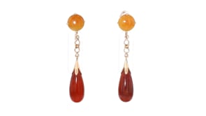 C. 1930 Vintage Red and Orange Coral Drop Earrings in 10kt Rose Gold