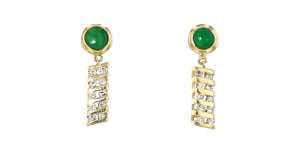 C. 1980 Vintage Jade and .60 ct. t.w. Diamond Drop Earrings in 14kt Yellow Gold