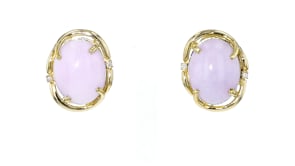 C. 1980 Vinage Lavender Jade and .10 ct. t.w. Diamond Earrings in 14kt Yellow Gold