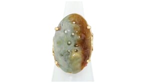 C. 1960 Vintage Carved Jade Ring in 14kt Yellow Gold