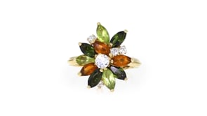 C. 1990 Vintage 2.80 ct. t.w. Multi-Gemstone Cluster Ring with .40 ct. t.w. Diamonds in 18kt Yellow Gold