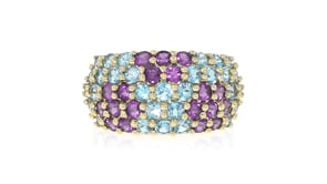 C. 1990 Vintage 1.50 ct. t.w. Sky Blue Topaz and 1.15 ct. t.w. Amethyst Flower Ring in 14kt Yellow Gold