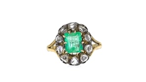 C. 1920 Vintage 1.05 Carat Emerald Ring with .30 ct. t.w. Diamonds in Sterling Silver and 18kt Yellow Gold