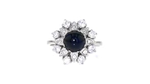 C. 2020 Vintage 2.15 Carat Sapphire Ring with .65 ct. t.w. Diamonds in 14kt White Gold