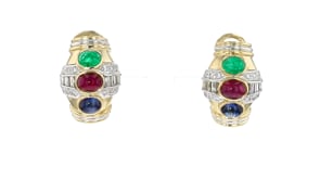 C. 1980 Vintage 6.70 ct. t.w. Multi-Gemstone Earrings with 1.20 ct. t.w. Diamonds in 18kt Two-Tone Gold