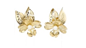 C. 1960 Vintage 4mm Cultured Pearl Flower Earrings in 14kt Yellow Gold