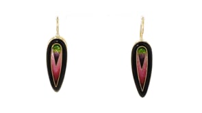 C. 1960 Vintage Multicolored Enamel Drop Earrings in 14kt Yellow Gold