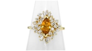 C. 1980 Vintage .72 Carat Citrine Ring with 1.00 ct. t.w. Diamonds in 14kt Yellow Gold