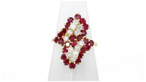 C. 1990 Vintage 2.90 ct. t.w. Ruby and .75 ct. t.w. Diamond Ring in 14kt Yellow Gold
