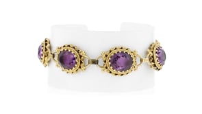 C. 1980 Vintage 16.10 ct. t.w. Amethyst Link Bracelet in 14kt Yellow Gold