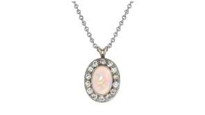 C. 1930 Vintage Opal Pendant Necklace with .75 ct. t.w. Diamonds in Platinum