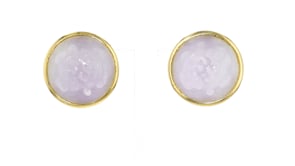 C. 1980 Vintage Carved Lavender Jade Earrings in 14kt Yellow Gold