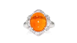 C. 1990 Vintage Orange Opal Ring with .39 ct. t.w. Diamonds in Platinum