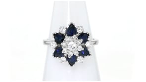 C. 1990 Vintage 1.80 ct. t.w. Sapphire and .70 ct. t.w. Diamond Flower Ring in 14kt White Gold