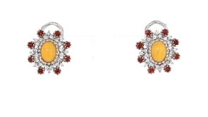 C. 1990 Vintage Carnelian Earrings with 1.00 ct. t.w. Garnets and .75 ct. t.w. Diamonds in 14kt White Gold
