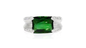 C. 1990 Vintage 3.91 Carat Green Tourmaline Ring with Diamonds in Platinum