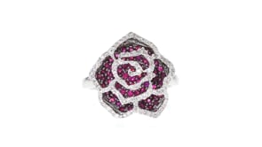 C. 1990 Vintage .70 ct. t.w. Ruby and .35 ct. t.w. Diamond Rose Ring in 18kt White Gold
