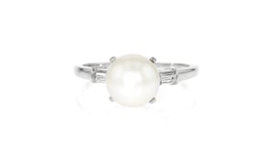 C. 1960 Vintage 8mm Cultured Pearl Ring with .10 ct. t.w. Diamonds in Platinum