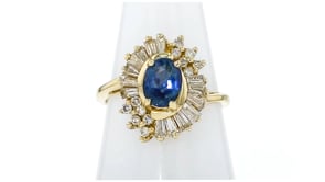 C. 1980 Vintage 1.10 Carat Sapphire and 1.00 ct. t.w. Diamond Ring in 14kt Yellow Gold