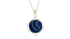 C. 1980 Vintage Lapis Pendant Necklace with Diamonds in 14kt Yellow Gold