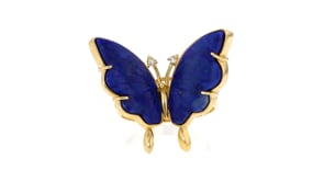 C. 1980 Vintage Lapis Butterfly Ring with Diamonds in 18kt Yellow Gold