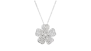 C. 1990 Vintage 1.05 ct. t.w. Diamond Flower Pendant Necklace in 14kt White Gold