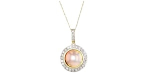 C. 1980 Vintage 14mm Mabe Pearl and .55 ct. t.w. Diamond Pendant Necklace in 14kt Yellow Gold