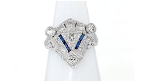 C. 1980 Vintage .65 ct. t.w. Diamond and .10 ct. t.w. Synthetic Sapphire Cocktail Ring in 18kt White Gold