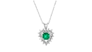 C. 2020 Vintage .60 Carat Emerald and .32 ct. t.w. Diamond Heart Pendant Necklace in 14kt White Gold