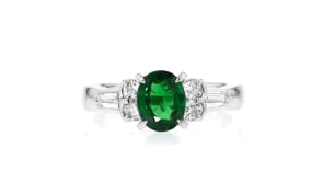 C. 1990 Vintage 1.25 Carat Green Tsavorite and .35 ct. t.w. Diamond Ring in Platinum