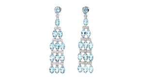 C. 1980 Vintage 8.40 ct. t.w. Aquamarine and .21 ct. t.w. Diamond Chandelier Earrings in 18kt White Gold