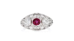 C. 2020 Vintage .45 Carat Ruby and .80 ct. t.w. Diamond Filigree Dome Ring in Platinum