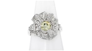 C. 1980 Vintage .85 ct. t.w. Yellow and White Diamond Swirl Ring in 14kt White Gold