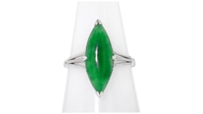 C. 2000 Vintage Jade Navette Ring in Platinum