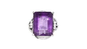 C. 1990 Vintage 10.24 Carat Amethyst and .12 ct. t.w. Diamond Cocktail Ring in Platinum