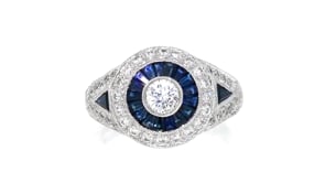 C. 1990 Vintage 1.00 ct. t.w. Diamond and .65 ct. t.w. Sapphire Geometric Ring in 18kt White Gold