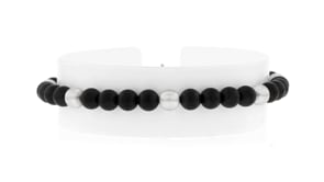 Gabriel Designs Mens 6mm Black Titanium Bead Bracelet with Sterling Silver