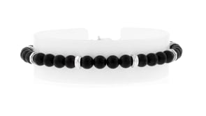Gabriel Designs Mens 6mm Black Titanium Bead Bracelet with Sterling Silver