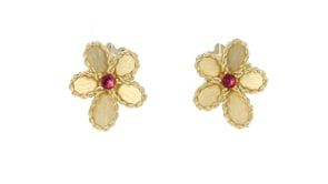 Roberto Coin Jasmine .23 ct. t.w. Pink Rubellite Flower Earrings in 18kt Yellow Gold