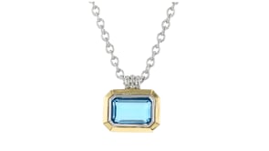 Gabriel Designs 9.84 Carat Swiss Blue Topaz Necklace in Sterling Silver and 14kt Yellow Gold