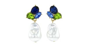14kt Yellow Gold-Plated Drop Earrings with Simulated Multicolored Gemstones and Pearls
