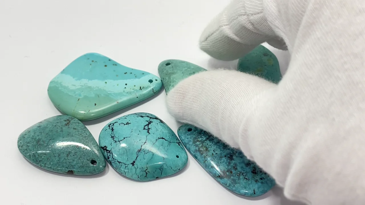 動画】【1点もの】ターコイズ 穴あき 6個セット NO.80 - 天然石ビーズ