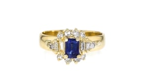 C. 1990 Vintage .75 Carat Sapphire and .60 ct. t.w. Diamond Ring in 14kt Yellow Gold