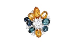 C. 1980 Vintage 4.80 ct. t.w. Multi-Gemstone and .60 ct. t.w. Diamond Cocktail Ring in 14kt White Gold