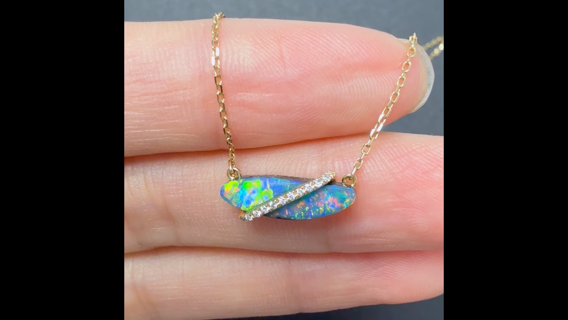 Collier En Or 18 Et 24 Carats Avec Opale Boulder D'Australie - Pierres Précieuses, Ras Du Cou Bimonia Neuf