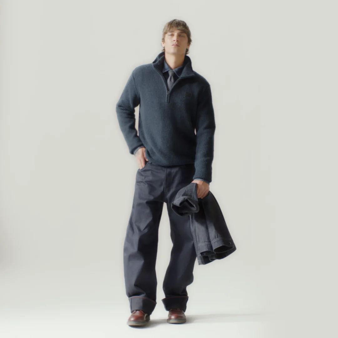 Double Collar Half Zip Knit | ダークブルー | G-STAR® JP