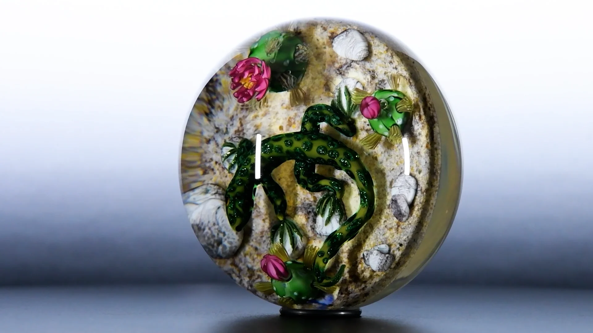 Ken Rosenfeld 2024 aventurine lizard and blooming cactus