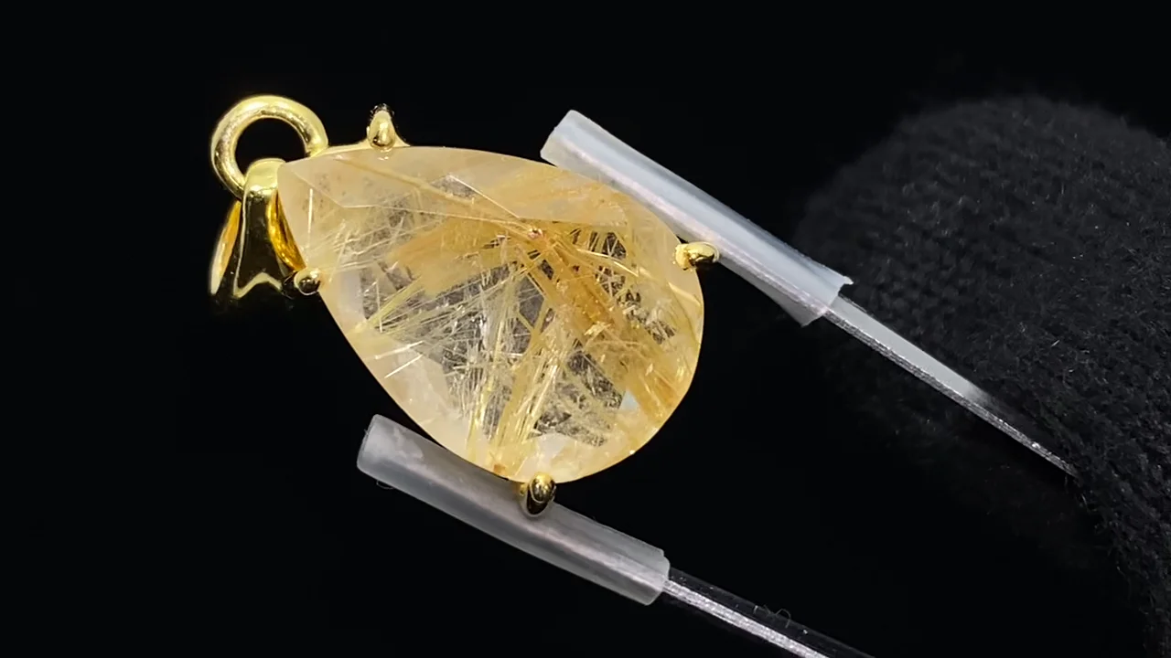 動画】【1点もの】宝石質ルチルクォーツAAA- ペンダントトップ 18KGP製