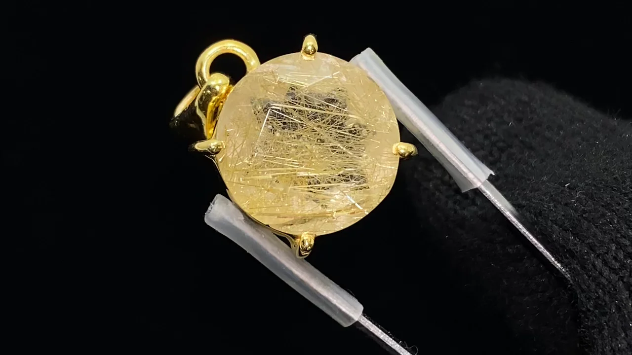 動画】【1点もの】宝石質ルチルクォーツAAA- ペンダントトップ 18KGP製